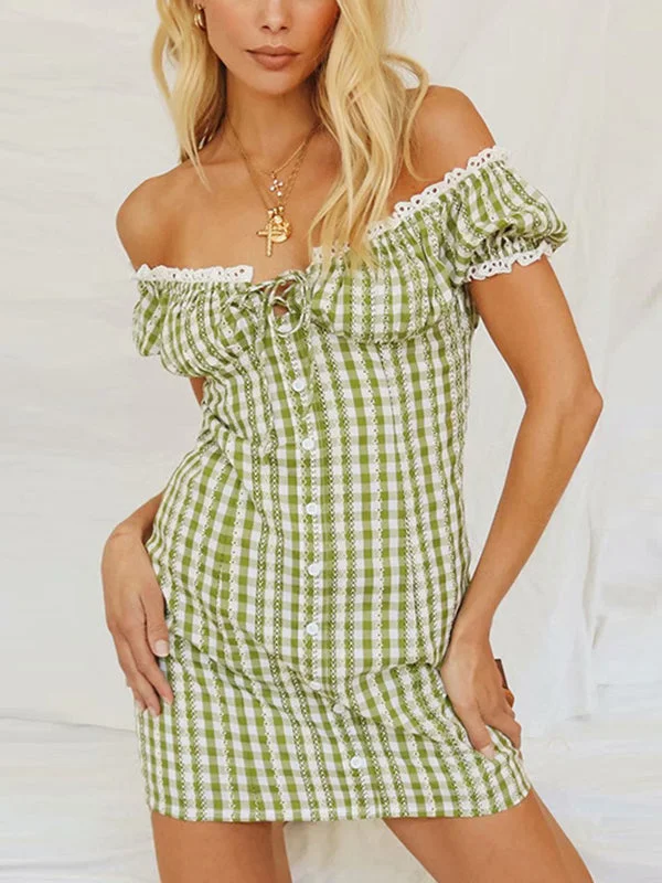 Mini dresses with tassel accents for a fun touchBerryBetty - Lace Trim Plaid Dress