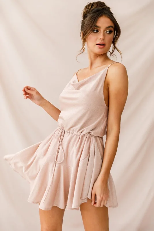 Mini dresses with pleated skirts for a classic lookMonique Cowl Neck Drawstring Dress Champagne Mini dresses with pleated skirts for a classic lookMonique Cowl Neck Drawstring Dress Champagne