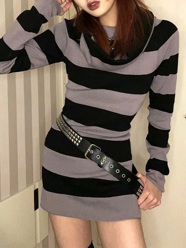 Mini dresses with tiered skirts for added volumeBerryBetty - Off Shoulder Long Sleeve Striped Knit Mini Dress Mini dresses with tiered skirts for added volumeBerryBetty - Off Shoulder Long Sleeve Striped Knit Mini Dress