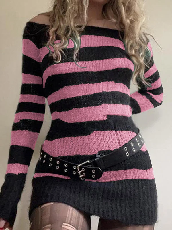 Mini dresses with high - low hems for a modern twistBerryBetty - Off Shoulder Striped Knitted Mini Dress Mini dresses with high - low hems for a modern twistBerryBetty - Off Shoulder Striped Knitted Mini Dress