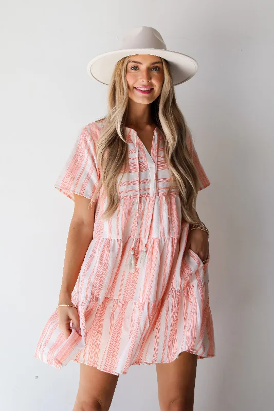 Mini dresses with puff sleeves for a vintage lookFINAL SALE - Sweet Tendencies Orange Striped Tiered Mini Dress Mini dresses with puff sleeves for a vintage lookFINAL SALE - Sweet Tendencies Orange Striped Tiered Mini Dress