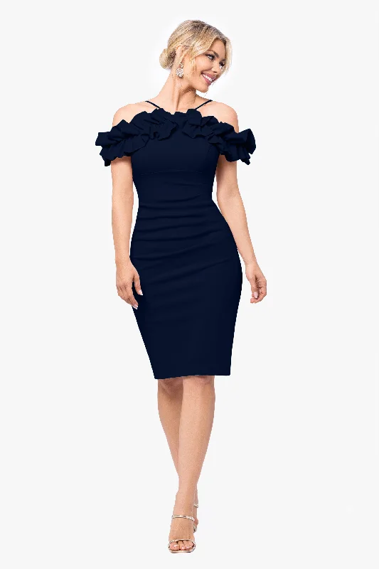 Strapless cocktail dresses with a sweetheart neckline and a full skirt"Tyler" Short Scuba Crepe Off the Shoulder Ruffle Dress Strapless cocktail dresses with a sweetheart neckline and a full skirt"Tyler" Short Scuba Crepe Off the Shoulder Ruffle Dress