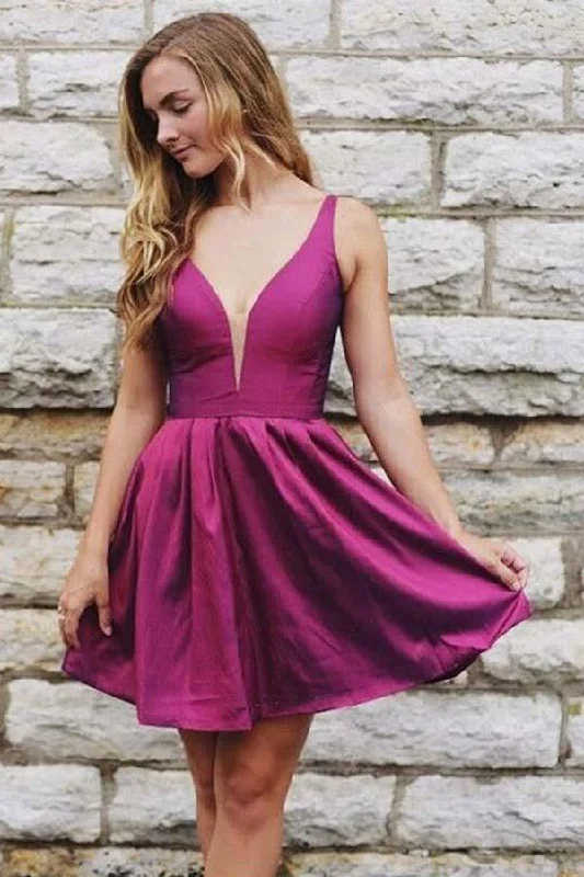 Tulle party dresses with a fairy - tale charm for formal occasionsA Line Cute V Neck Backless Taffeta Rose Red Short Homecoming Dresses PD260 Tulle party dresses with a fairy - tale charm for formal occasionsA Line Cute V Neck Backless Taffeta Rose Red Short Homecoming Dresses PD260