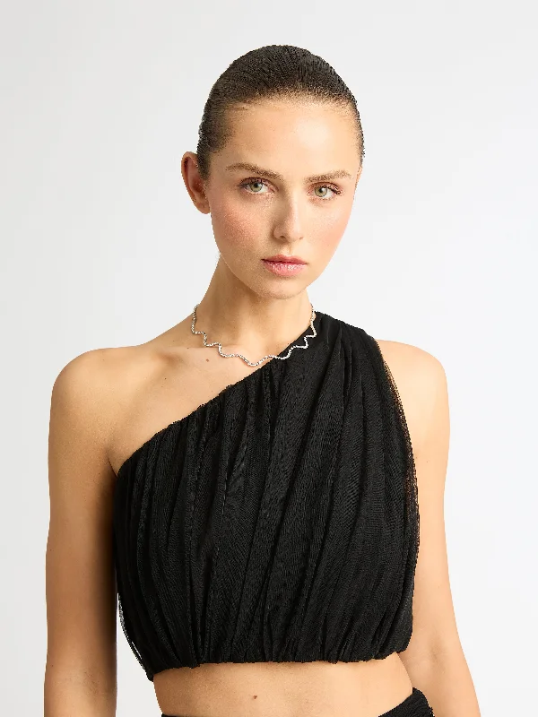 Wedding guest dresses with abstract prints and long trainsARIELLA TULLE TOP