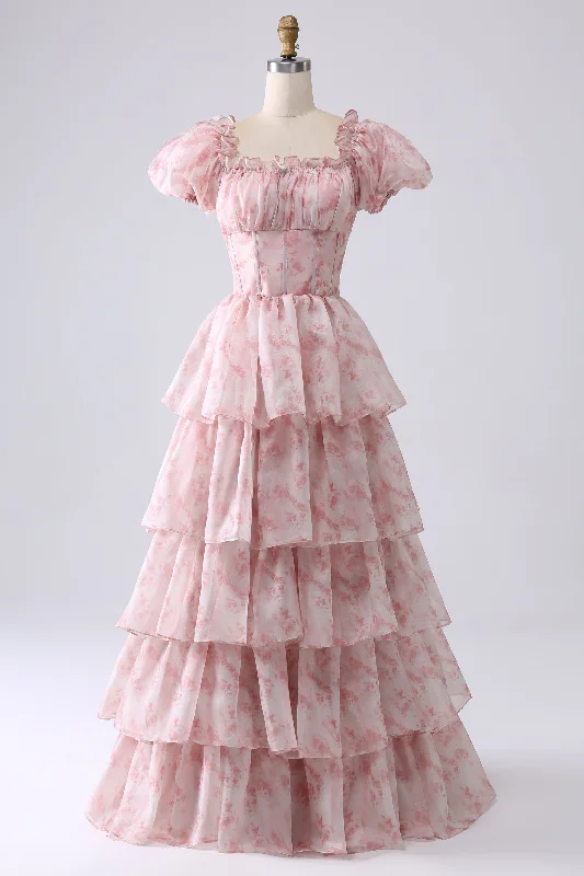 Cocktail dresses with a velvet - trimmed collar and a short skirtBlush A Line Square Neck Tiered Prom Dress with Ruffles Cocktail dresses with a velvet - trimmed collar and a short skirtBlush A Line Square Neck Tiered Prom Dress with Ruffles