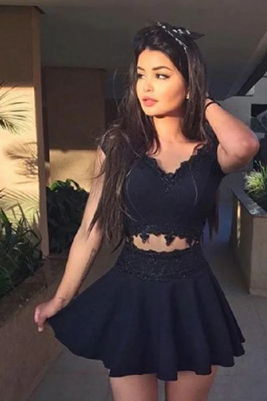 Backless party dresses for a sexy and alluring appearanceCap Sleeves V Neck Black Homecoming Dress Party Dress With Lace Applique PG179 Backless party dresses for a sexy and alluring appearanceCap Sleeves V Neck Black Homecoming Dress Party Dress With Lace Applique PG179