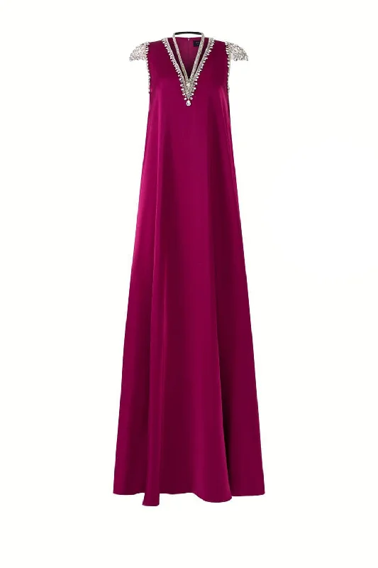 Sparkly sequined party dresses for a glamorous lookCaroline Trapezoid V-Neck Silk Floor Length Dress Sparkly sequined party dresses for a glamorous lookCaroline Trapezoid V-Neck Silk Floor Length Dress