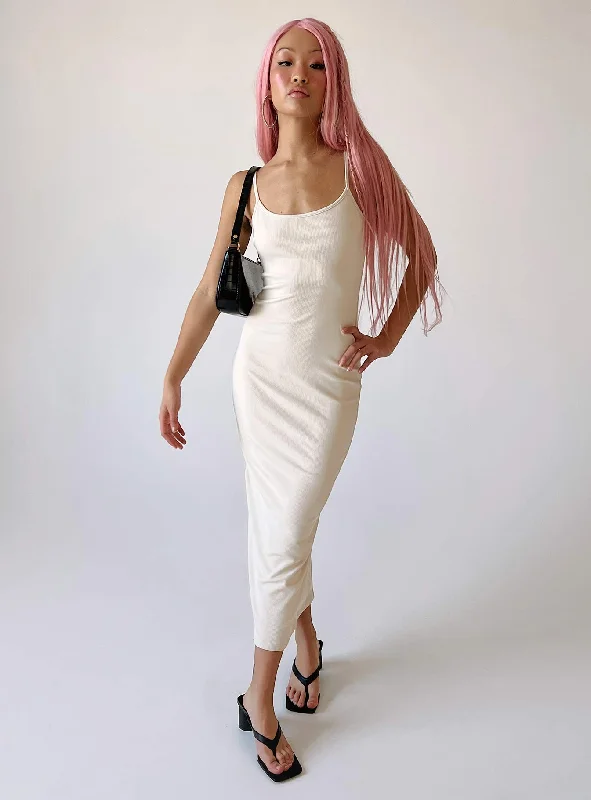 Bodycon dress with a scalloped edge​Cherie Maxi Dress Beige