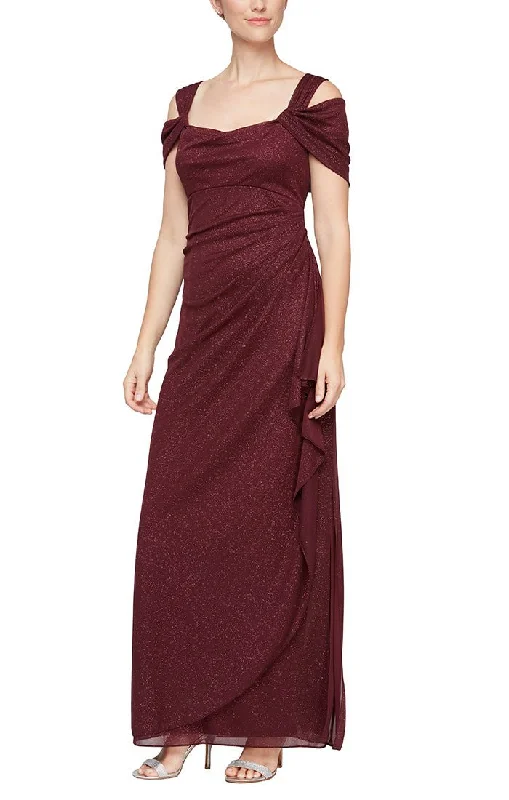 Wedding guest dresses with abstract prints and long trainsCold Shoulder Glitter Mesh Dress with Draped Skirt & Cowl Neckline Wedding guest dresses with abstract prints and long trainsCold Shoulder Glitter Mesh Dress with Draped Skirt & Cowl Neckline
