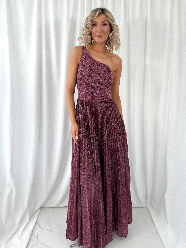 Lace - and - tulle wedding guest dresses with sweetheart necklinesCoraly Bright Pleated Maxi Dress with Draped One Shoulder Top - Burgundy Lace - and - tulle wedding guest dresses with sweetheart necklinesCoraly Bright Pleated Maxi Dress with Draped One Shoulder Top - Burgundy