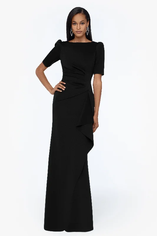 Sequined cocktail dresses with a mermaid silhouette"Demi" 3/4 Sleeve Side Ruched Floor Length Gown Sequined cocktail dresses with a mermaid silhouette"Demi" 3/4 Sleeve Side Ruched Floor Length Gown
