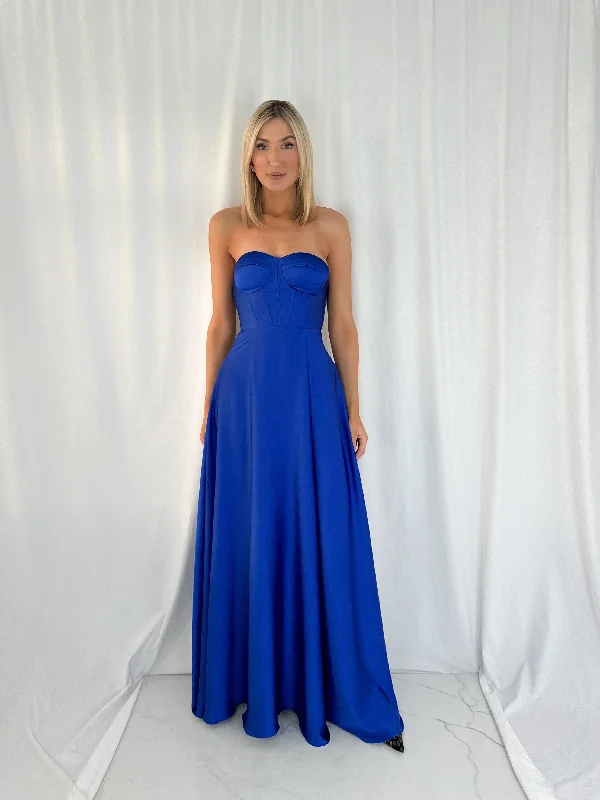 Maxi wedding guest dresses with floral prints for summer weddingsEmma Off The Shoulder Corset Dress - Blue Maxi wedding guest dresses with floral prints for summer weddingsEmma Off The Shoulder Corset Dress - Blue