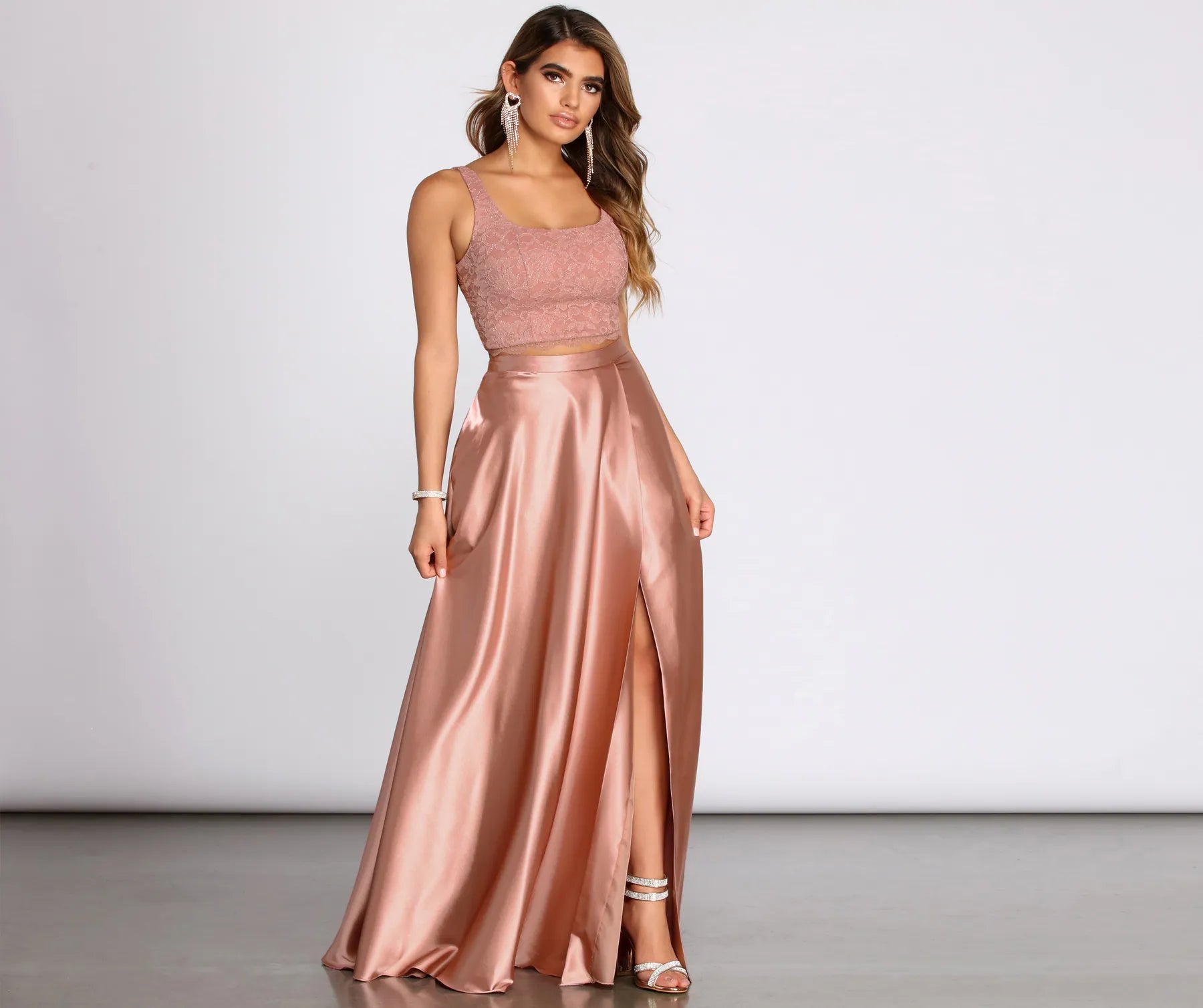 Halter - neck wedding guest dresses with beaded strapsEriko Glitter Lace Two Piece Satin Dress Halter - neck wedding guest dresses with beaded strapsEriko Glitter Lace Two Piece Satin Dress
