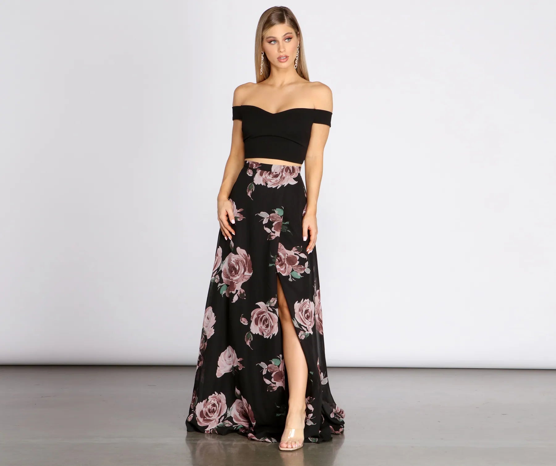 Asymmetric - hem wedding guest dresses in metallic huesFlora Floral Two Piece Dress