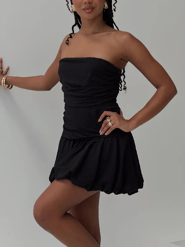 Cocktail dresses with an abstract print and a high - low hemlineGlamour Girl Strapless Bubble Hem Mini Dress Black Cocktail dresses with an abstract print and a high - low hemlineGlamour Girl Strapless Bubble Hem Mini Dress Black