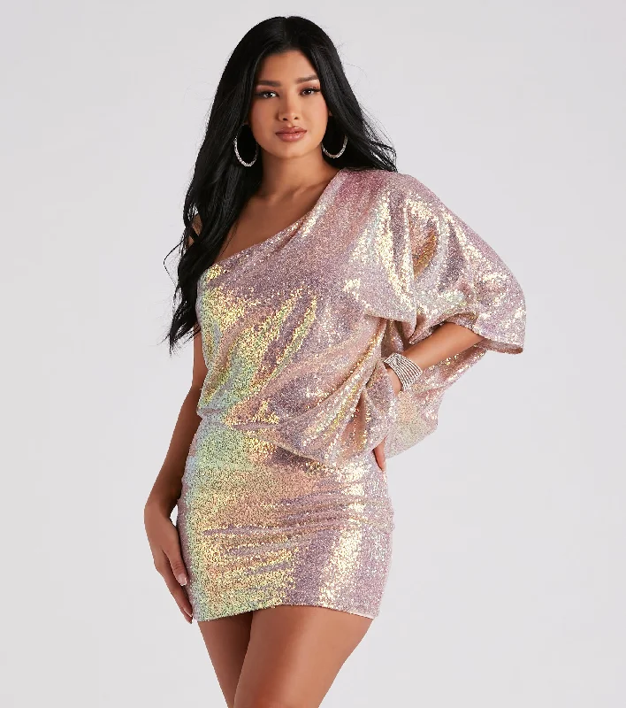 Bodycon dress with a mesh insert for a stylish edgeKimberly Sequin One Shoulder Dress Bodycon dress with a mesh insert for a stylish edgeKimberly Sequin One Shoulder Dress
