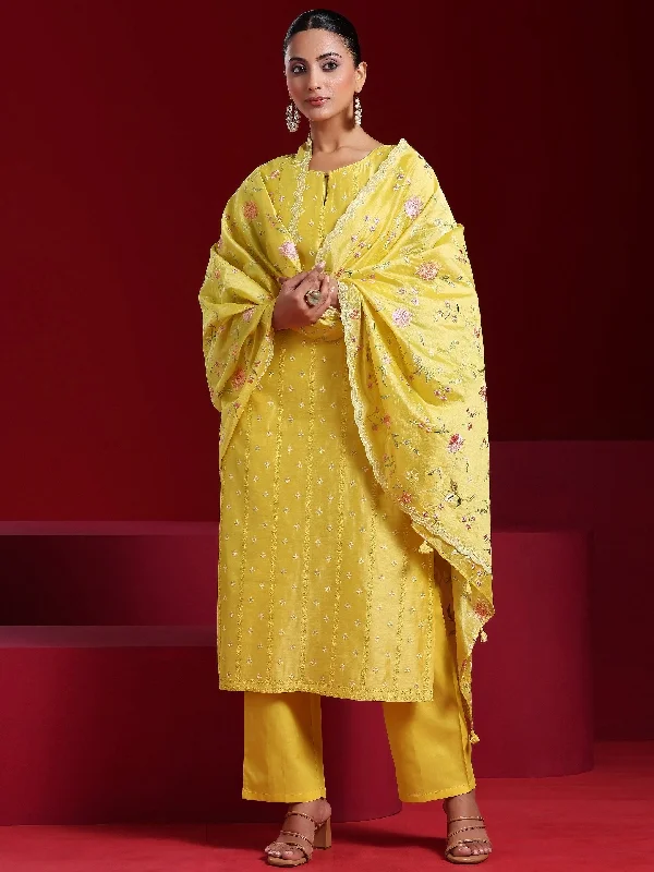 Mini cocktail dresses with a denim fabric for a casual - chic lookLibas Art Yellow Embroidered Chanderi Silk Straight Suit With Dupatta Mini cocktail dresses with a denim fabric for a casual - chic lookLibas Art Yellow Embroidered Chanderi Silk Straight Suit With Dupatta