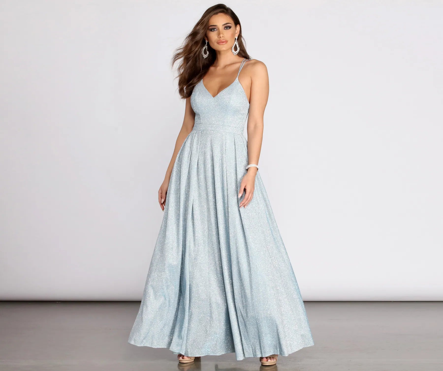 Wedding guest dresses with ruched bodices and spaghetti strapsLisette Glitter Shine Pleated Ball Gown Wedding guest dresses with ruched bodices and spaghetti strapsLisette Glitter Shine Pleated Ball Gown