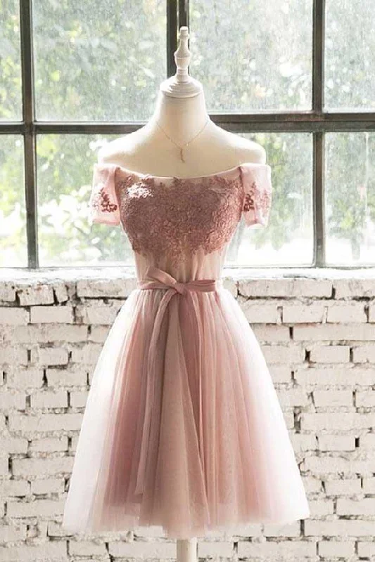 Party dresses with a fringed detail for a fun and dynamic styleOff The Shoulder Pink Lace Tulle Short Prom Dress Homecoming Dress PD200 Party dresses with a fringed detail for a fun and dynamic styleOff The Shoulder Pink Lace Tulle Short Prom Dress Homecoming Dress PD200