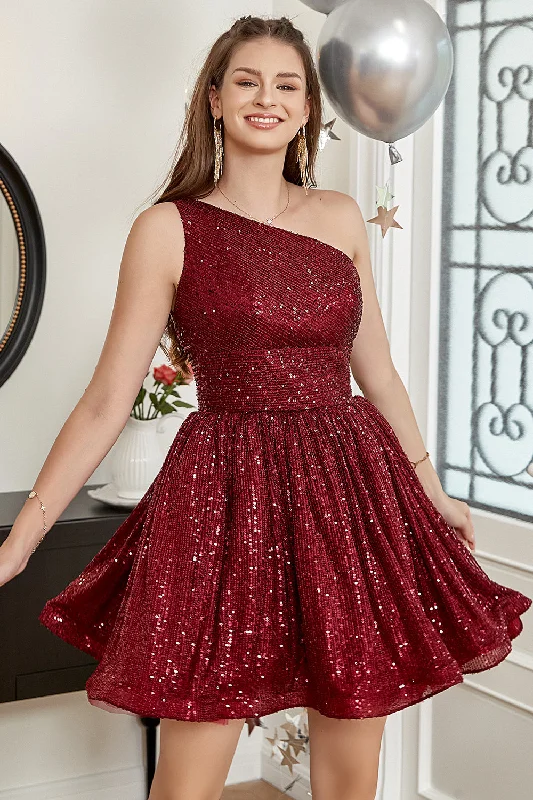 Sheath cocktail dresses in blush pink for a romantic lookOne Shoulder Sequin A-line Short Prom Dress Sheath cocktail dresses in blush pink for a romantic lookOne Shoulder Sequin A-line Short Prom Dress