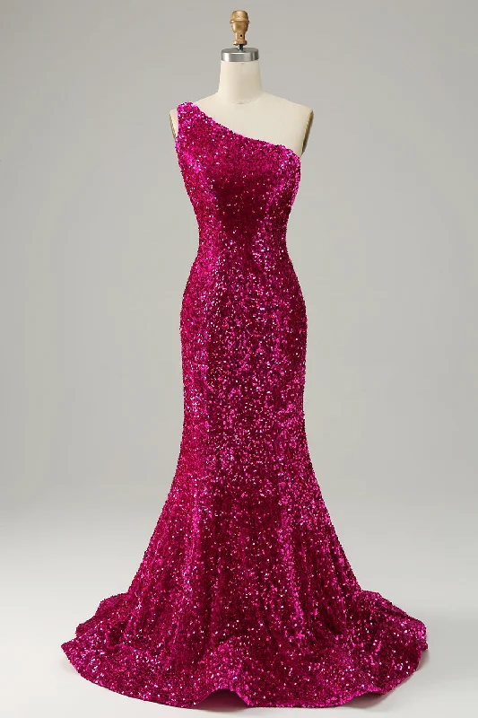 Cocktail dresses with a pom - pom trim and a short - sleeved styleOne Shoulder Sequin Mermaid Prom Dress Cocktail dresses with a pom - pom trim and a short - sleeved styleOne Shoulder Sequin Mermaid Prom Dress