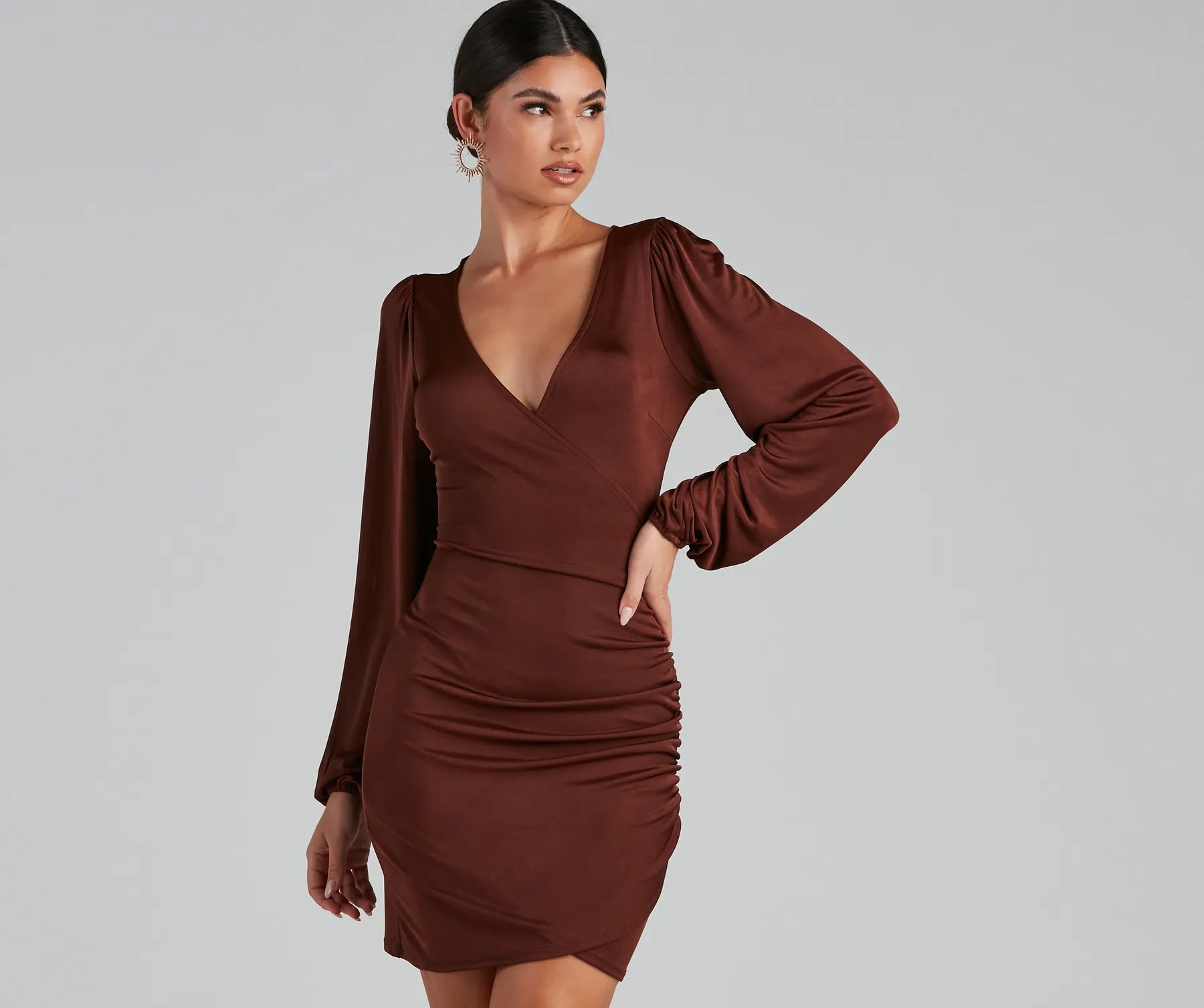 Sheath cocktail dresses in blush pink for a romantic lookOut For The Night Plunge Wrap Mini Dress Sheath cocktail dresses in blush pink for a romantic lookOut For The Night Plunge Wrap Mini Dress