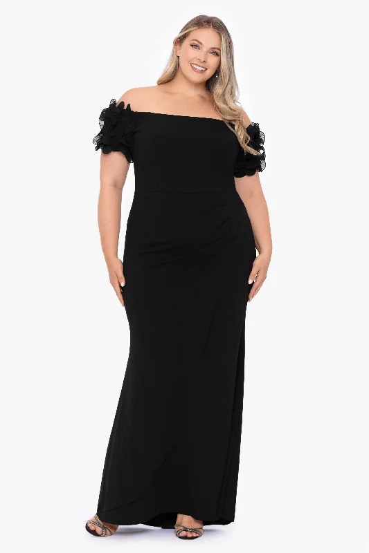 Geometric - printed cocktail dresses with a long - sleeve optionPlus "Ashlyn" Long Off the Shoulder Wire Flower Gown Geometric - printed cocktail dresses with a long - sleeve optionPlus "Ashlyn" Long Off the Shoulder Wire Flower Gown