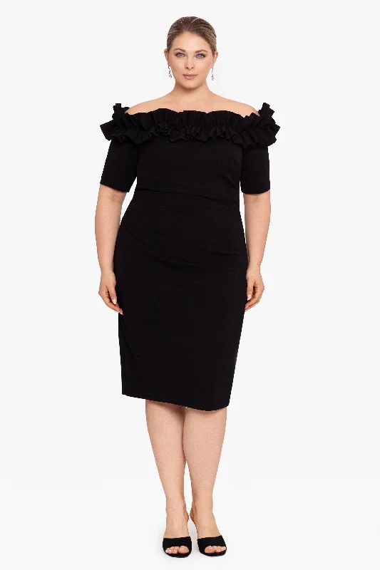 Asymmetric - hem cocktail dresses in a bold color for a fashion - forward lookPlus "Brynleigh" Short Scuba Crepe Ruffle Top Dress Asymmetric - hem cocktail dresses in a bold color for a fashion - forward lookPlus "Brynleigh" Short Scuba Crepe Ruffle Top Dress