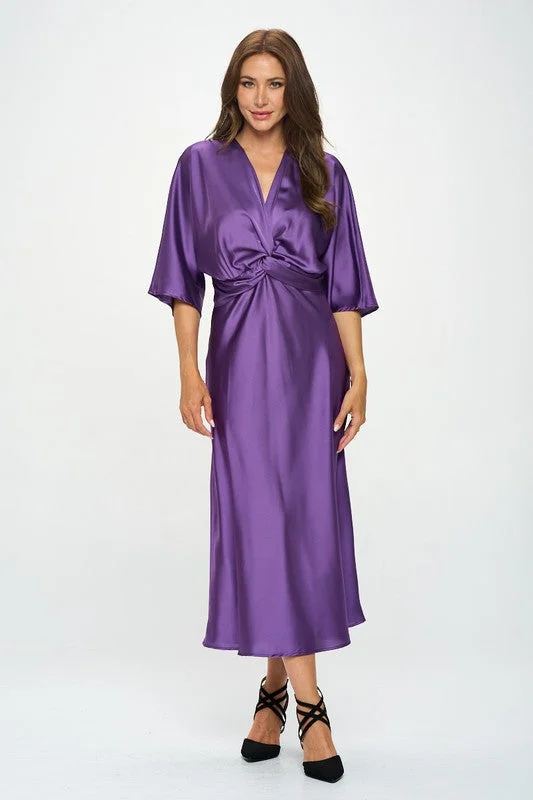Satin cocktail dresses with a high - low hem for a modern touchPurple Satin Stretch Solid Dress with Front Twist Satin cocktail dresses with a high - low hem for a modern touchPurple Satin Stretch Solid Dress with Front Twist