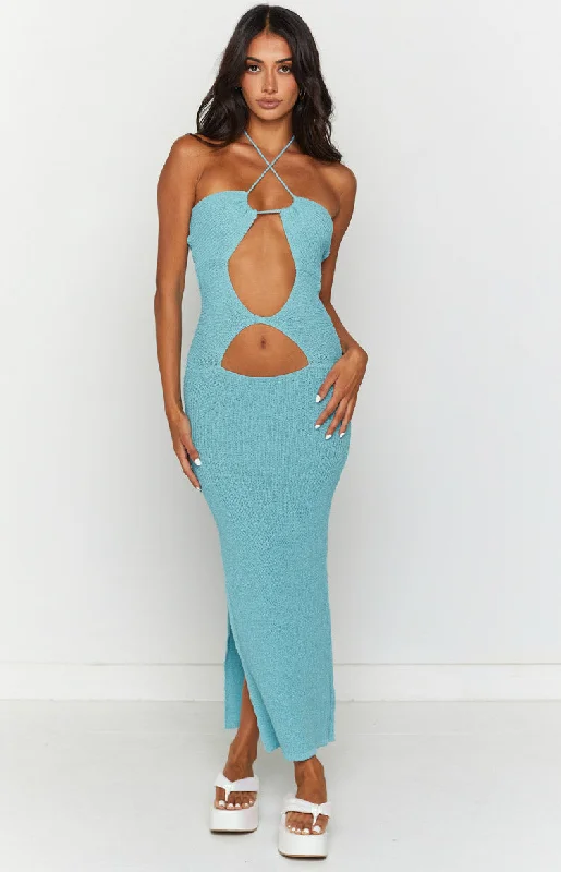 Sleeveless cocktail dresses in a silk - blend fabric for a luxurious feelRenata Blue Cut Out Midi Dress Sleeveless cocktail dresses in a silk - blend fabric for a luxurious feelRenata Blue Cut Out Midi Dress
