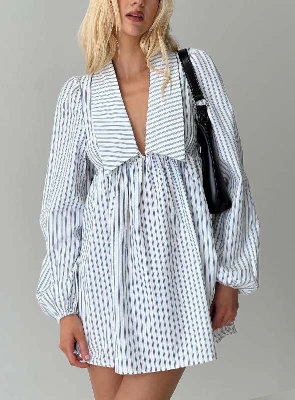 Cocktail dresses with a keyhole back and a midi - lengthRonelle Collared Long Sleeve Mini Dress Blue Stripe Cocktail dresses with a keyhole back and a midi - lengthRonelle Collared Long Sleeve Mini Dress Blue Stripe