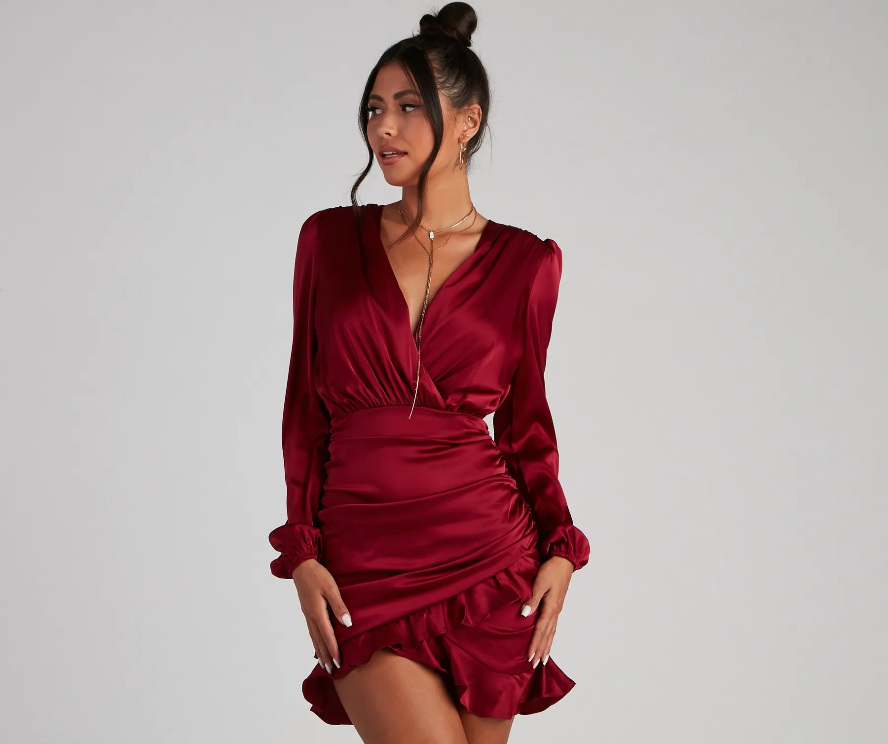 Asymmetric - hem cocktail dresses in a bold color for a fashion - forward lookRuffle Romance Satin Mini Dress Asymmetric - hem cocktail dresses in a bold color for a fashion - forward lookRuffle Romance Satin Mini Dress