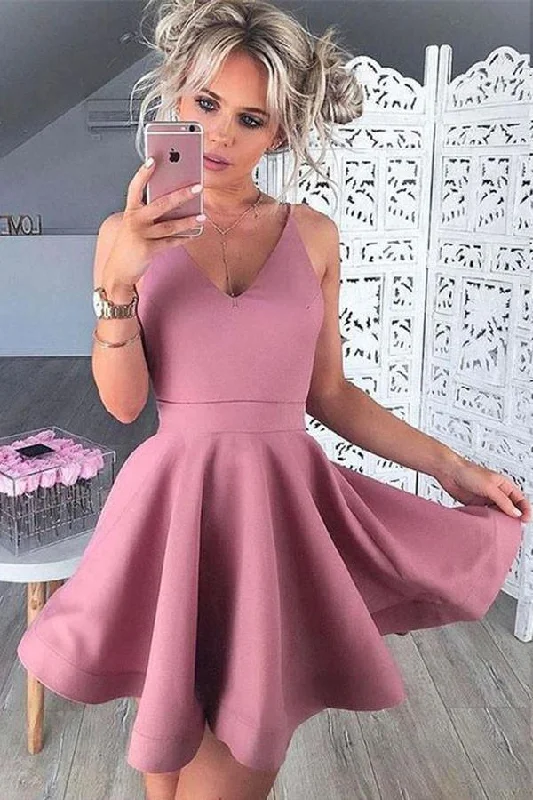 80s - inspired party dresses with bold colors and big shouldersSatin Knee Length V-neck Homecoming Dresses Party Dress PG133 80s - inspired party dresses with bold colors and big shouldersSatin Knee Length V-neck Homecoming Dresses Party Dress PG133