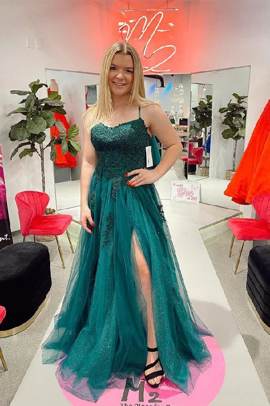 Party dresses with a ruched fabric for a textured and flattering effectSparkly Lace Hunter Green Prom Dresses Long Appliqued Formal With Split PSK297 Party dresses with a ruched fabric for a textured and flattering effectSparkly Lace Hunter Green Prom Dresses Long Appliqued Formal With Split PSK297