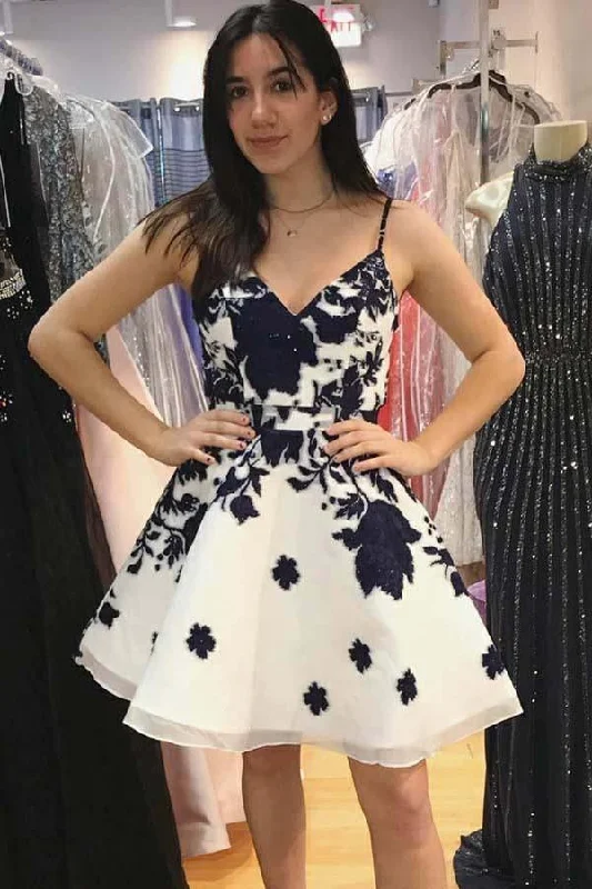 Plus - size party dresses with a flattering cut for all body typesStraps White Organza Homecoming Dress with Lace Appliques PD031 Plus - size party dresses with a flattering cut for all body typesStraps White Organza Homecoming Dress with Lace Appliques PD031