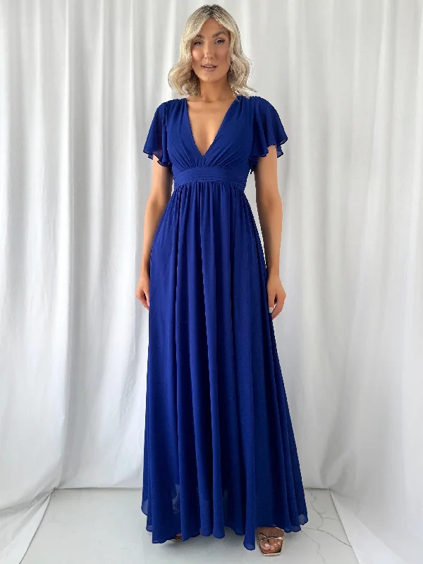 Satin wedding guest dresses with side slits for a sexy touchTacha Maxi Dress - Cobalt Satin wedding guest dresses with side slits for a sexy touchTacha Maxi Dress - Cobalt