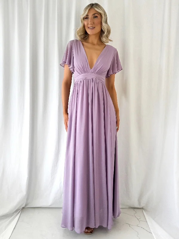 Wedding guest dresses with cold - shoulder designs and solid colorsTacha Maxi Dress - Lilac Wedding guest dresses with cold - shoulder designs and solid colorsTacha Maxi Dress - Lilac