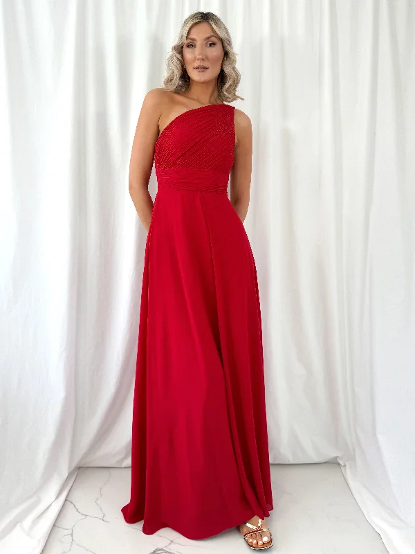Midi wedding guest dresses in navy blue for a formal affairTracy One Shoulder Draped Top Maxi Dress - Red Midi wedding guest dresses in navy blue for a formal affairTracy One Shoulder Draped Top Maxi Dress - Red