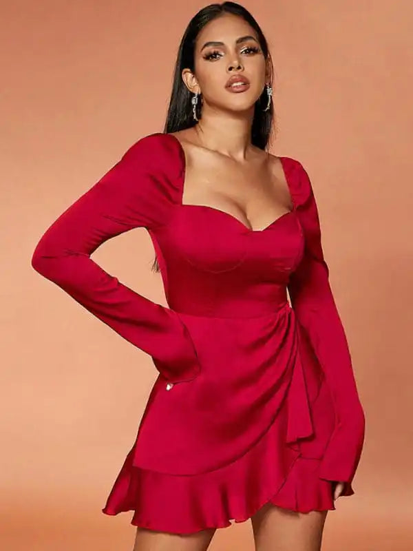 Bow - backed cocktail dresses with a fit - and - flare silhouetteWomen’s Sexy Bell Sleeve Ruffle Dress Bow - backed cocktail dresses with a fit - and - flare silhouetteWomen’s Sexy Bell Sleeve Ruffle Dress
