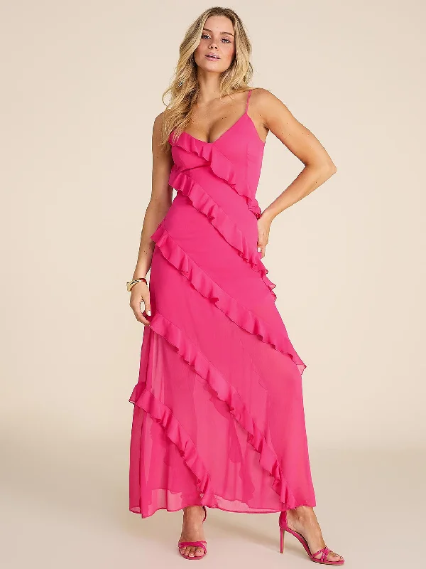 Prom dresses with one - shoulder ruffled straps and geometric patterns for a contemporary and eye - catching formal eventV-Neck Allover Ruffle Gown Prom dresses with one - shoulder ruffled straps and geometric patterns for a contemporary and eye - catching formal eventV-Neck Allover Ruffle Gown
