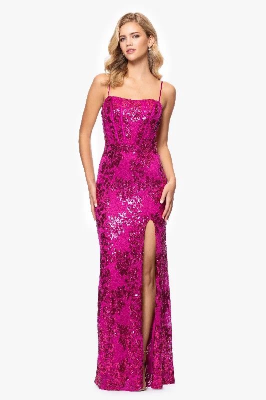 Prom dresses with side - slit skirts and beaded fringes for a glamorous appearance"Annie" Long Sequin Lace Corset Dress Prom dresses with side - slit skirts and beaded fringes for a glamorous appearance"Annie" Long Sequin Lace Corset Dress