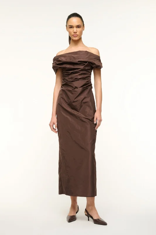 Formal dresses with ruffled skirts and bow accents for a charming prom appearanceANDREA DRESS | DARK CHOCOLATE Formal dresses with ruffled skirts and bow accents for a charming prom appearanceANDREA DRESS | DARK CHOCOLATE