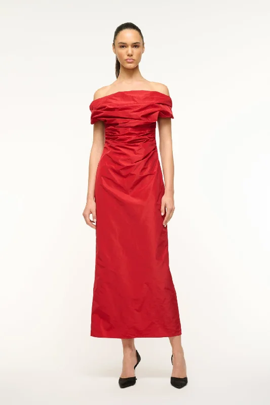 Formal dresses with cold - shoulder ruffled sleeves and floral prints for a romantic and trendy formal styleANDREA DRESS | ROUGE Formal dresses with cold - shoulder ruffled sleeves and floral prints for a romantic and trendy formal styleANDREA DRESS | ROUGE