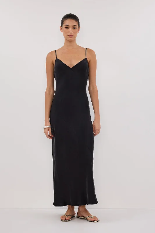 Prom dresses with keyhole backs and rhinestone - studded straps for a flirty lookCOLETTE BLACK SILK DRESS Prom dresses with keyhole backs and rhinestone - studded straps for a flirty lookCOLETTE BLACK SILK DRESS