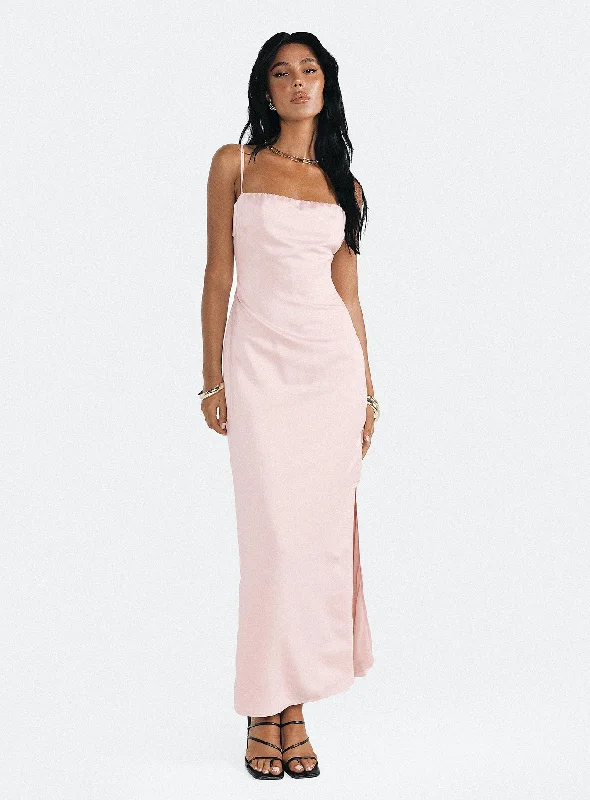 Formal dresses with asymmetric ruffled hems and high - low designs for a fashion - forward and dynamic appearanceEmry Maxi Dress Pink Formal dresses with asymmetric ruffled hems and high - low designs for a fashion - forward and dynamic appearanceEmry Maxi Dress Pink