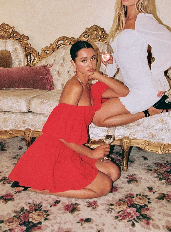 Formal dresses with asymmetric ruffled hems and high - low designs for a fashion - forward and dynamic appearanceHalton Mini Dress Red Formal dresses with asymmetric ruffled hems and high - low designs for a fashion - forward and dynamic appearanceHalton Mini Dress Red