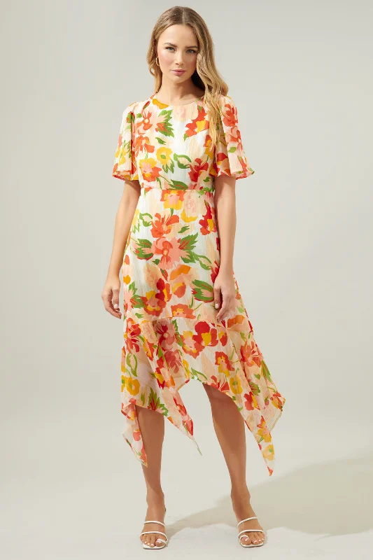 Kailua Floral Aerin Asymmetrical Flutter Midi Dress