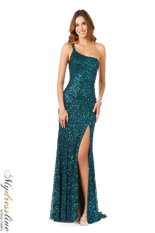 Formal dresses with one - shoulder ruffled straps and sequined bodices for a trendy and eye - catching lookLara 29286 Formal dresses with one - shoulder ruffled straps and sequined bodices for a trendy and eye - catching lookLara 29286