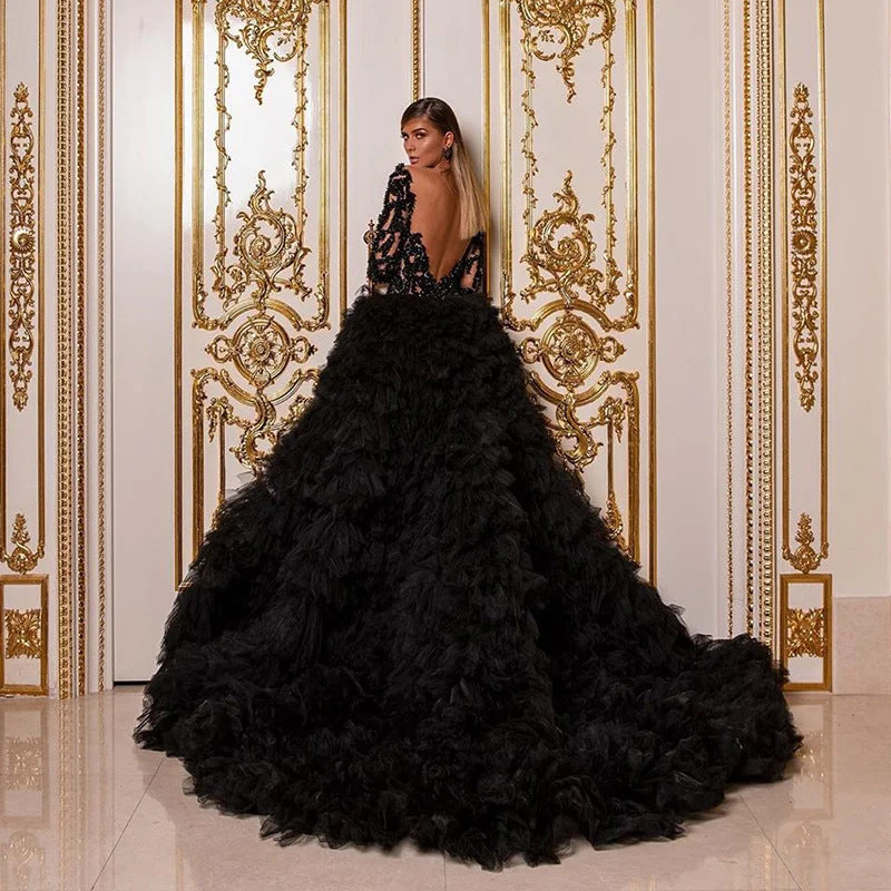 S4057F    2022 New High Quality Customized Hand Beaded Black Twist Party  women evening dresses elegant