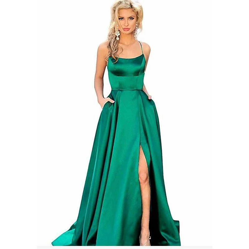 S4287F   New high quality Sexy Back Cutout Sheer Satin Trailing Swing Front Split party gowns for women evening dress